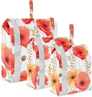 Red Poppy Flower Leave Packing Cubes for Suitcases 3 Set Compression Lightweight Luggage Packing Organizers for Carry on Suitcase Travel Accessories Luggage Organizer Bags Set
