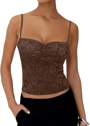 REORIA Going Out Tops for Women Summer Lace Tank Top Double Lined Y2K Backless Trendy Cute Crop Shirts 2025 Clothes