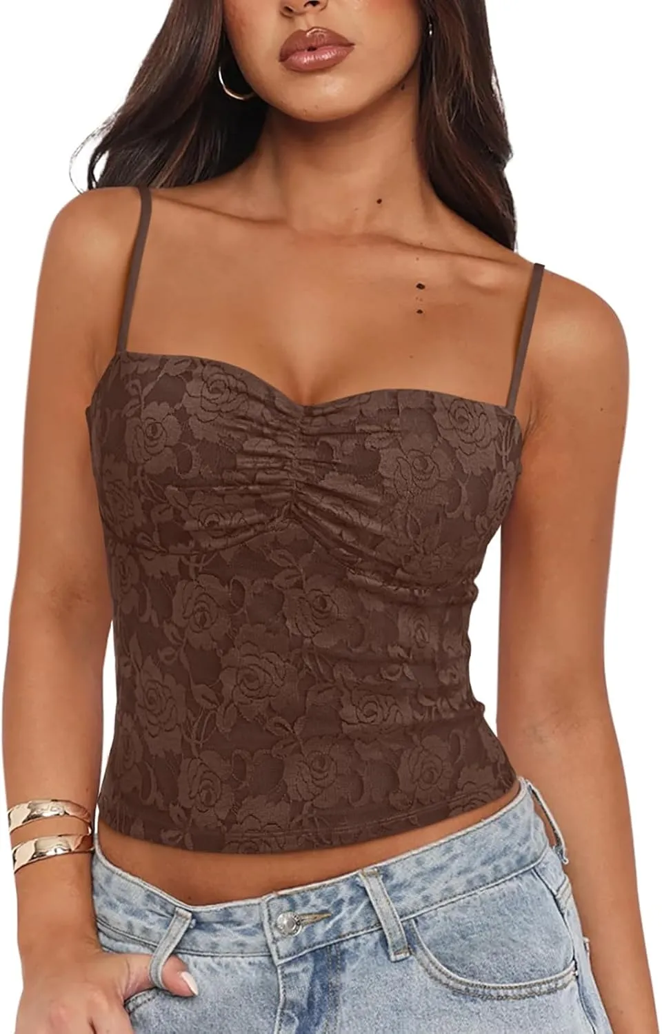 REORIA Going Out Tops for Women Summer Lace Tank Top Double Lined Y2K Backless Trendy Cute Crop Shirts 2025 Clothes