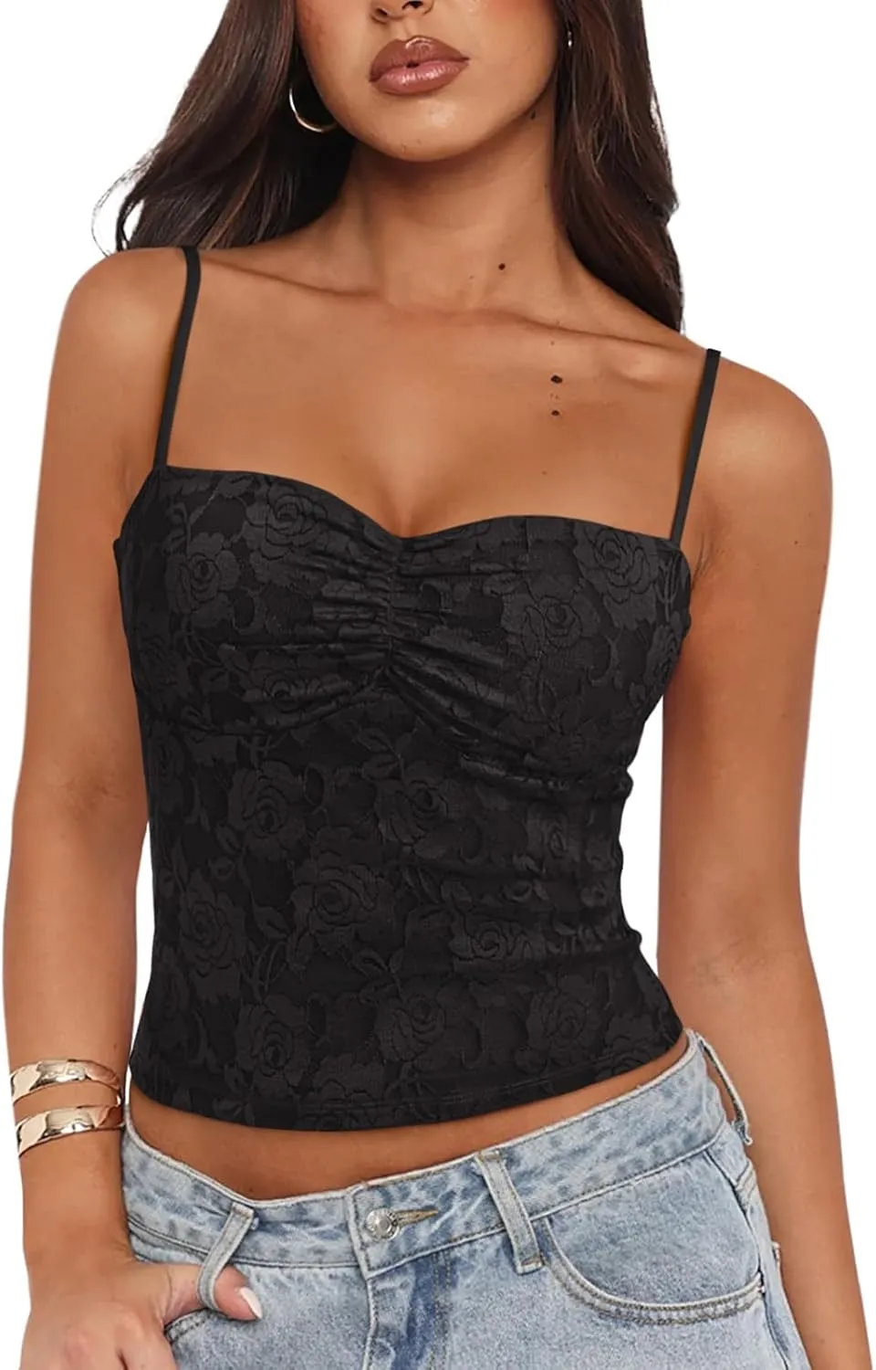 REORIA Going Out Tops for Women Summer Lace Tank Top Double Lined Y2K Backless Trendy Cute Crop Shirts 2025 Clothes