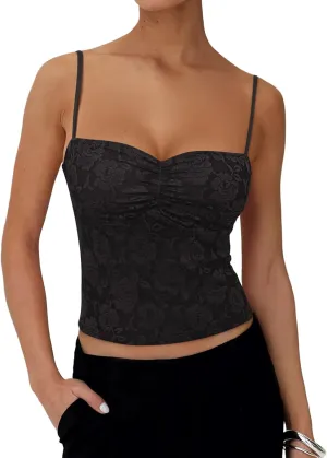 REORIA Going Out Tops for Women Summer Lace Tank Top Double Lined Y2K Backless Trendy Cute Crop Shirts 2025 Clothes