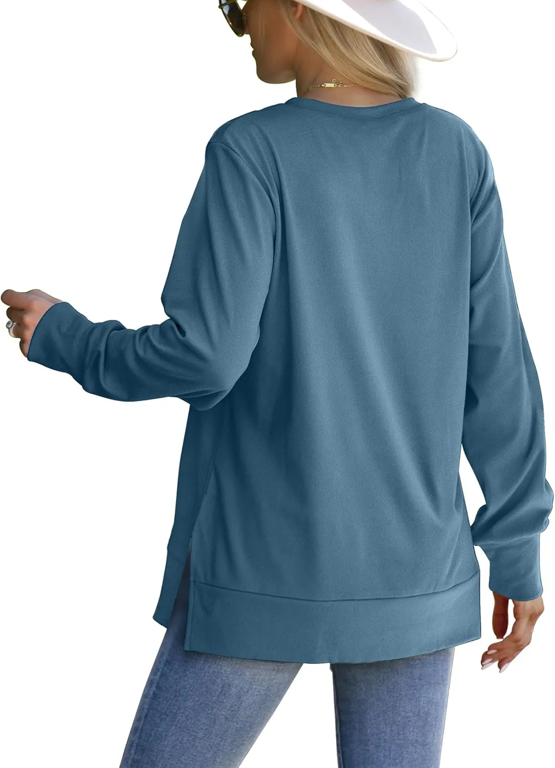 Saloogoe Sweatshirt for women Side Split Fall Fashion 2025 Long Sleeve Shirts Trending Now