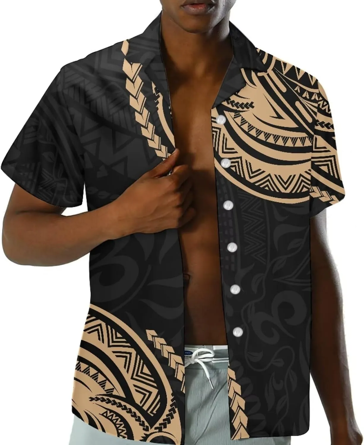 Samoa Couple Outfit Polynesian Dress for Women Traditional Puletasi Shirts for Men Strapless Ruffle Dresses
