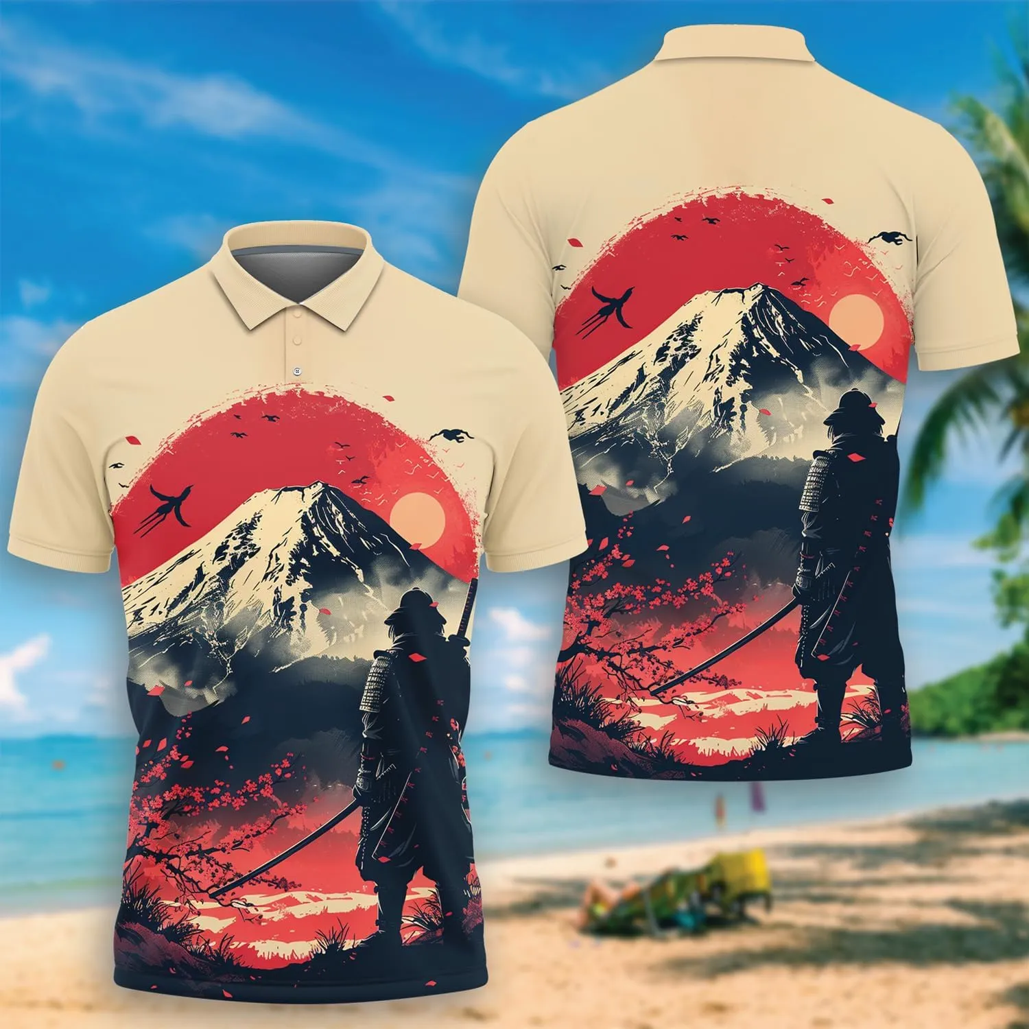Samurai Golf Shirt Men Funny Golf Polos for Men Dry Fit- Warrior Golf Polo Shirts Hawaiian Polo Golf Outfits (MP_PL_21)