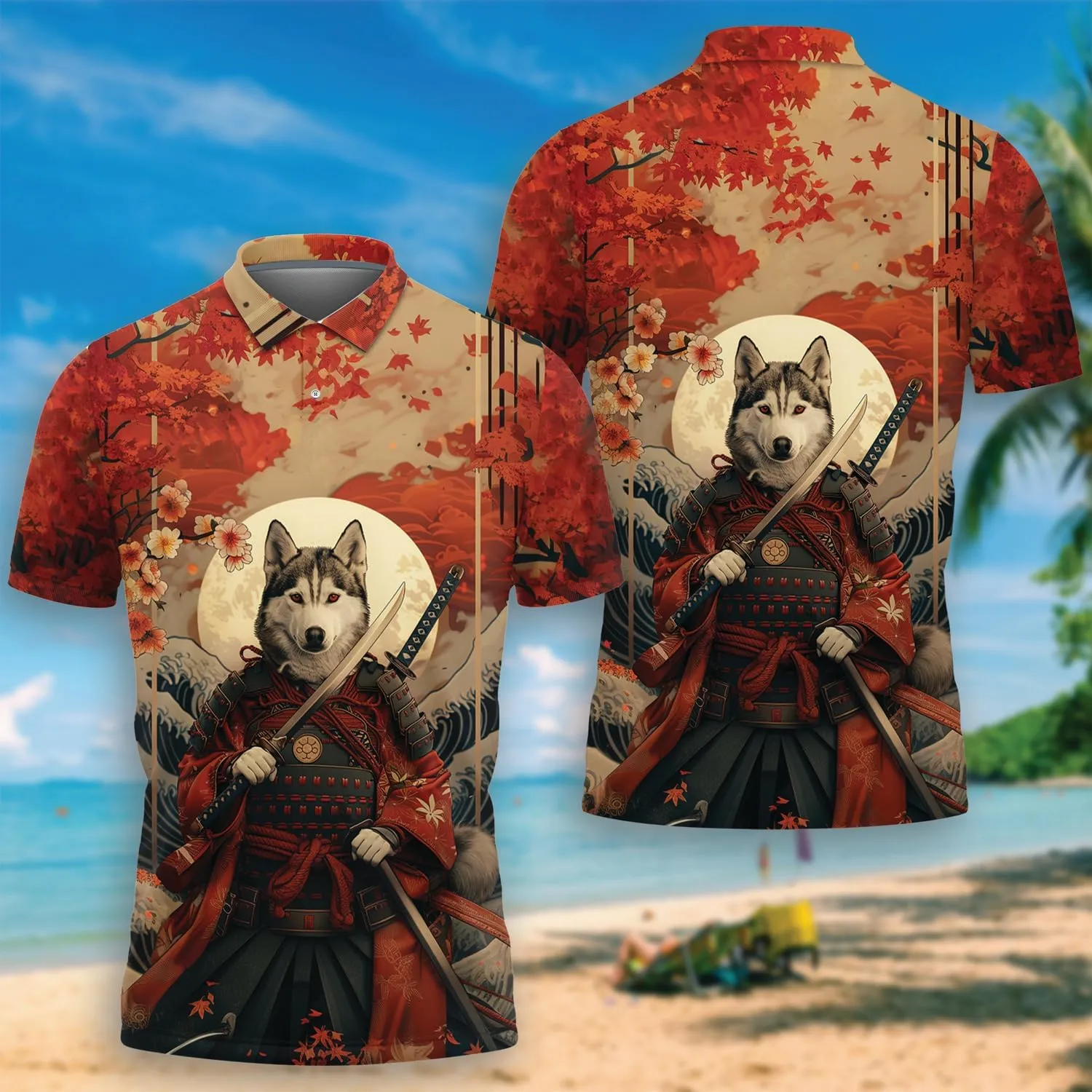 Samurai Golf Shirt Men Funny Golf Polos for Men Dry Fit- Warrior Golf Polo Shirts Hawaiian Polo Golf Outfits (MP_PL_21)