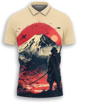 Samurai Golf Shirt Men Funny Golf Polos for Men Dry Fit- Warrior Golf Polo Shirts Hawaiian Polo Golf Outfits (MP_PL_21)