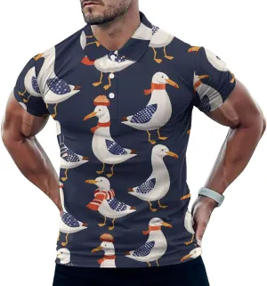 Sea-Gulls in Winter Mens Polo Shirts Quick Dry Short Sleeve Golf Slim Fit T Shirt