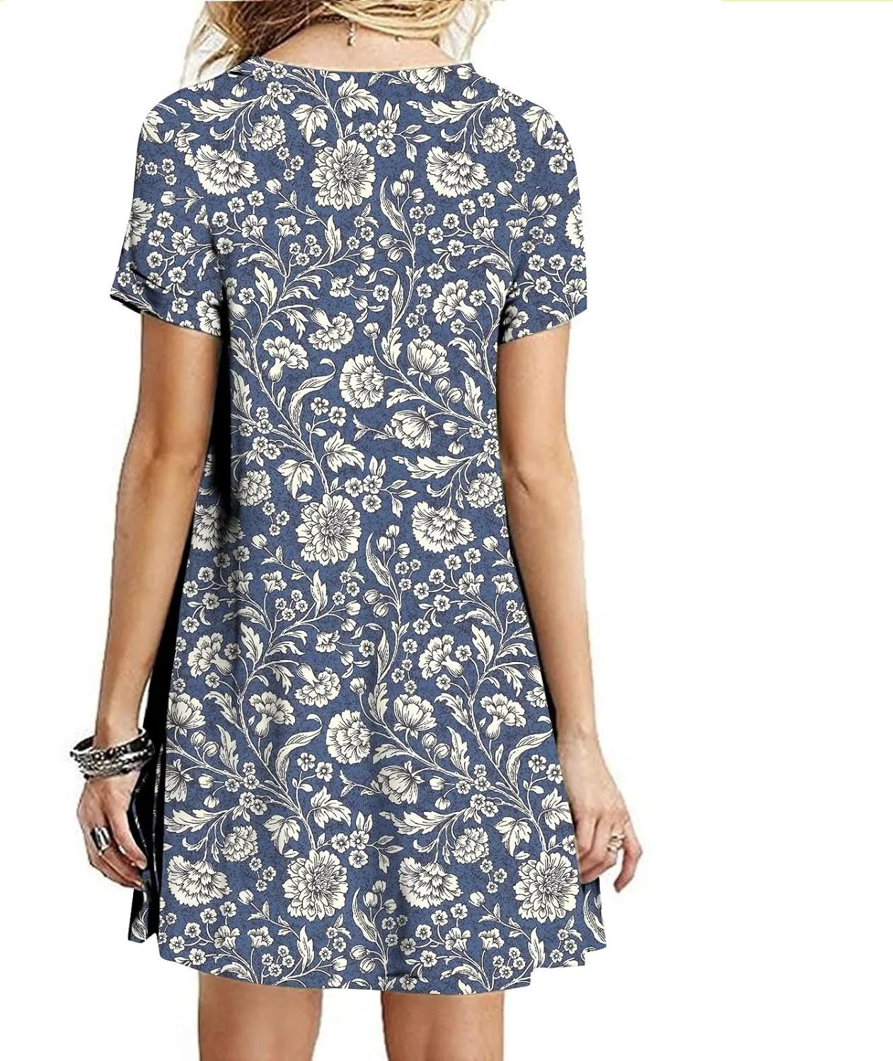 Short Sleeve Midi Dress for Women Floral Babydoll Dresses Crewneck Fit and Flare Dress Spring Break Dresses