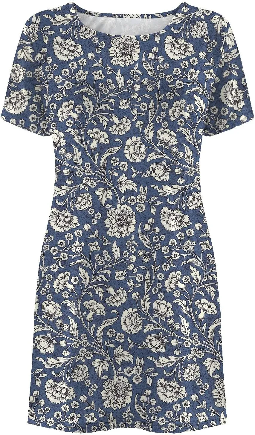 Short Sleeve Midi Dress for Women Floral Babydoll Dresses Crewneck Fit and Flare Dress Spring Break Dresses