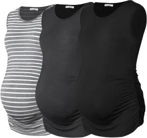 Smallshow Women's Sleeveless Maternity Tank Tops Ruched Pregnancy Clothes 3-Pack