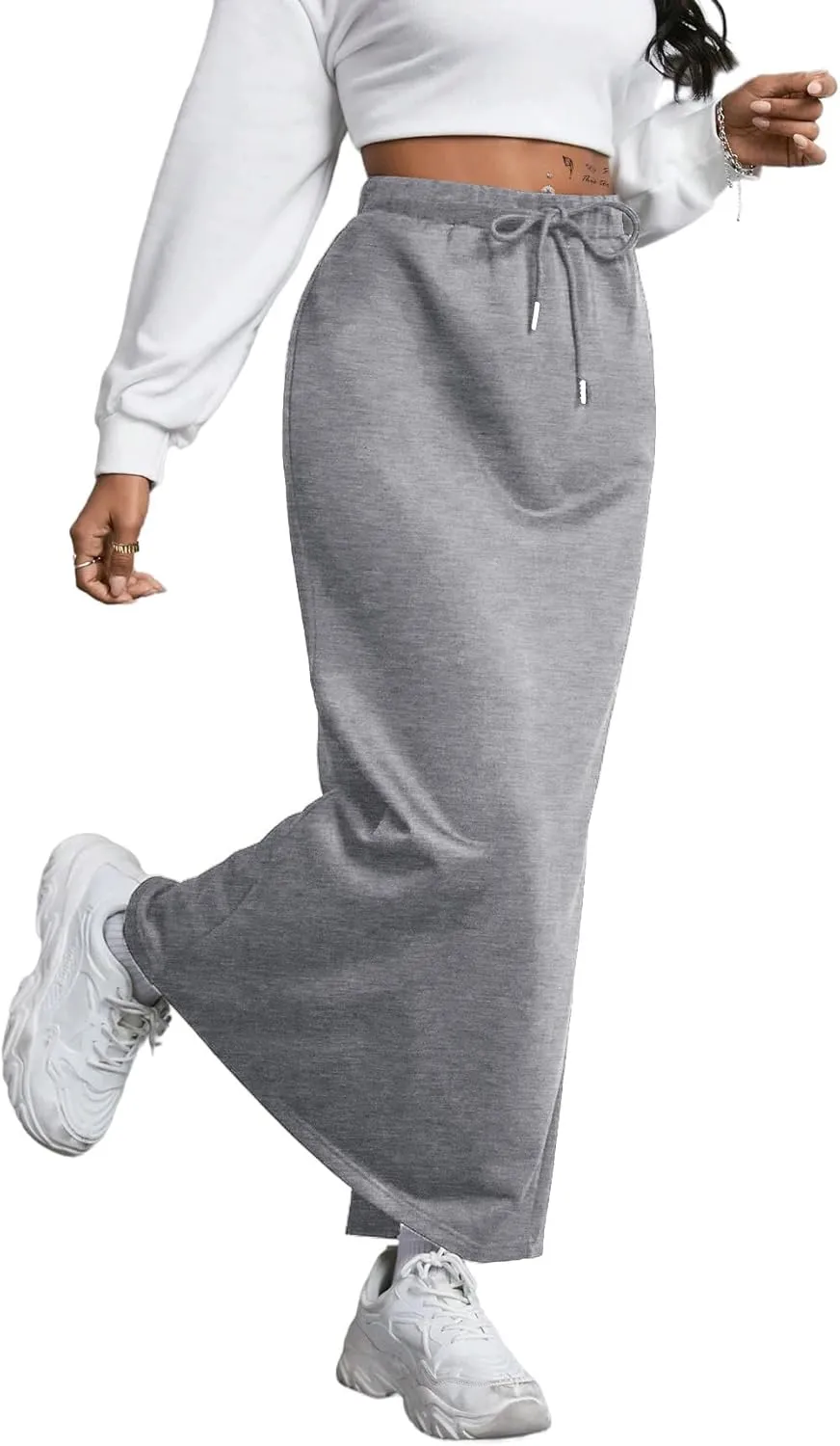 SOFIA'S CHOICE Women's Drawstring Skirt High Waist A Line Maxi Skirts with Pockets