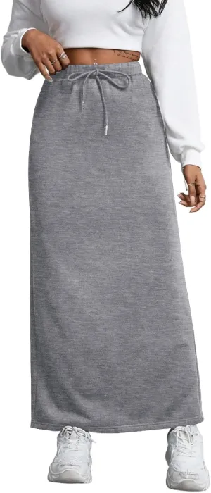 SOFIA'S CHOICE Women's Drawstring Skirt High Waist A Line Maxi Skirts with Pockets