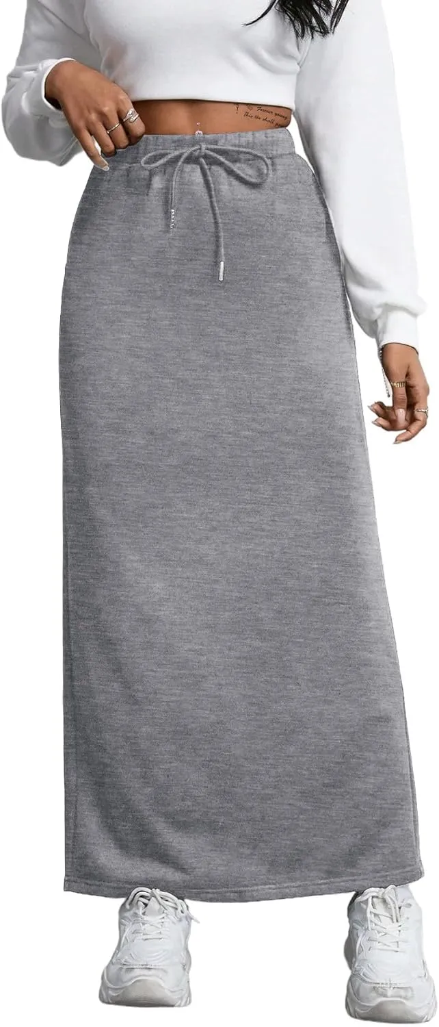 SOFIA'S CHOICE Women's Drawstring Skirt High Waist A Line Maxi Skirts with Pockets
