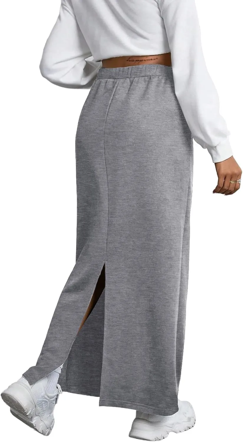 SOFIA'S CHOICE Women's Drawstring Skirt High Waist A Line Maxi Skirts with Pockets