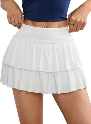 SOFIA'S CHOICE Women's Ruffle Layered Mini Skirt A Line Flowy Tiered Skort Skirts