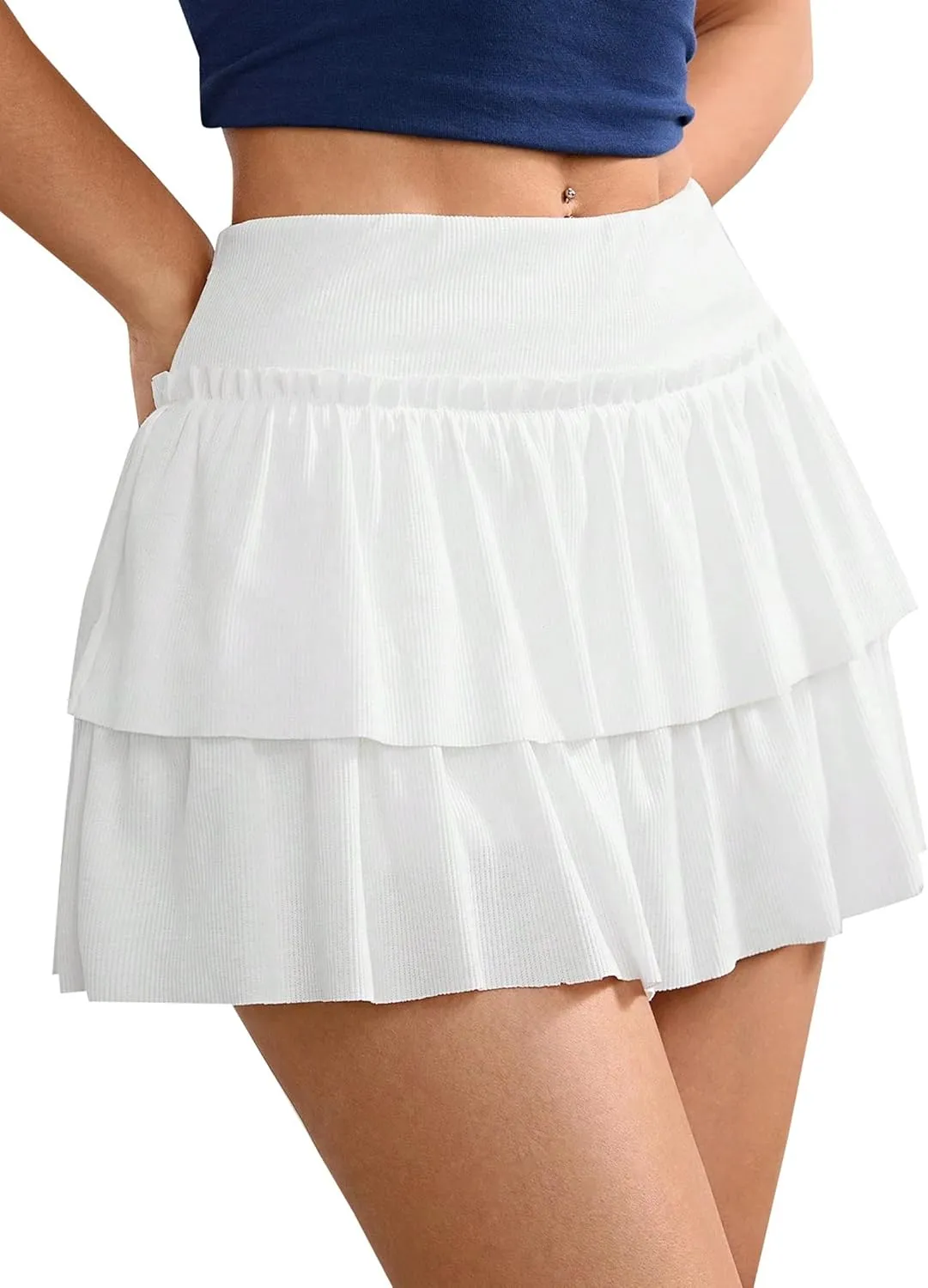 SOFIA'S CHOICE Women's Ruffle Layered Mini Skirt A Line Flowy Tiered Skort Skirts