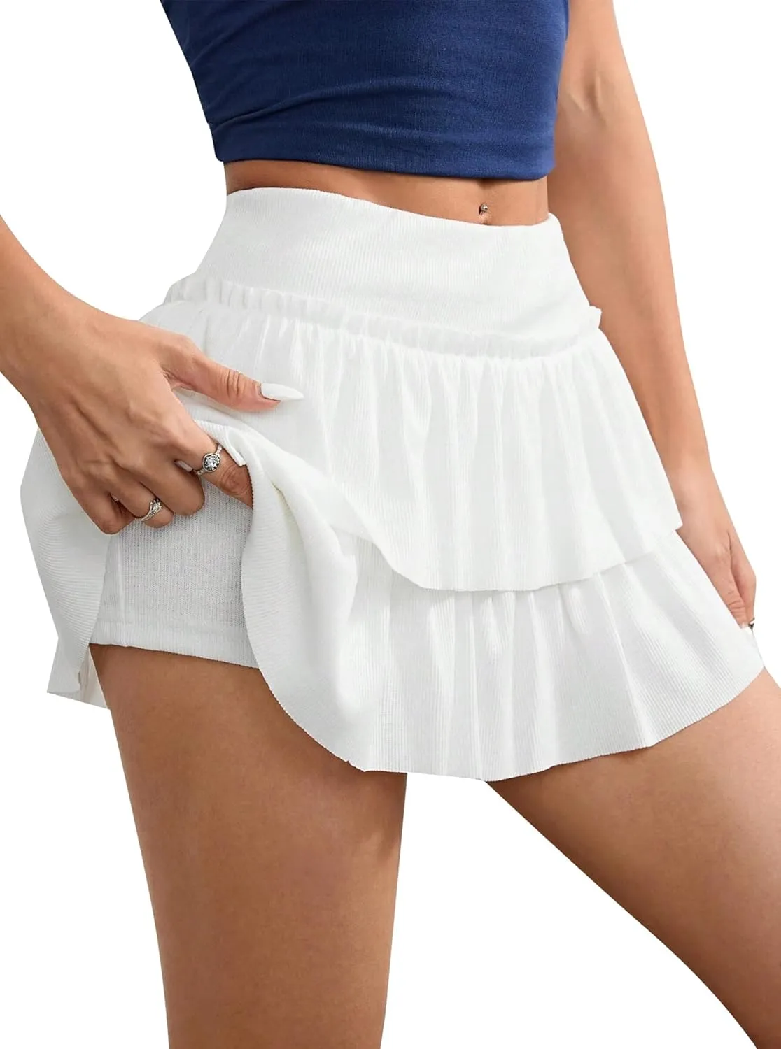 SOFIA'S CHOICE Women's Ruffle Layered Mini Skirt A Line Flowy Tiered Skort Skirts