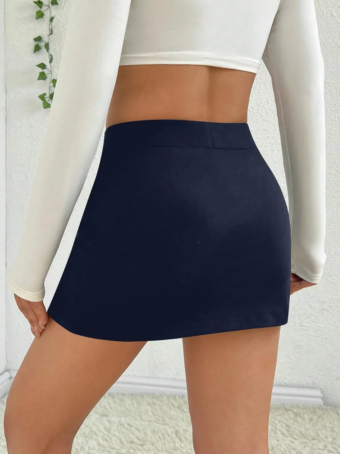 SOFIA'S CHOICE Women's Split Hem Bodycon Mini Skirt High Waist Skort Skirts with Shorts