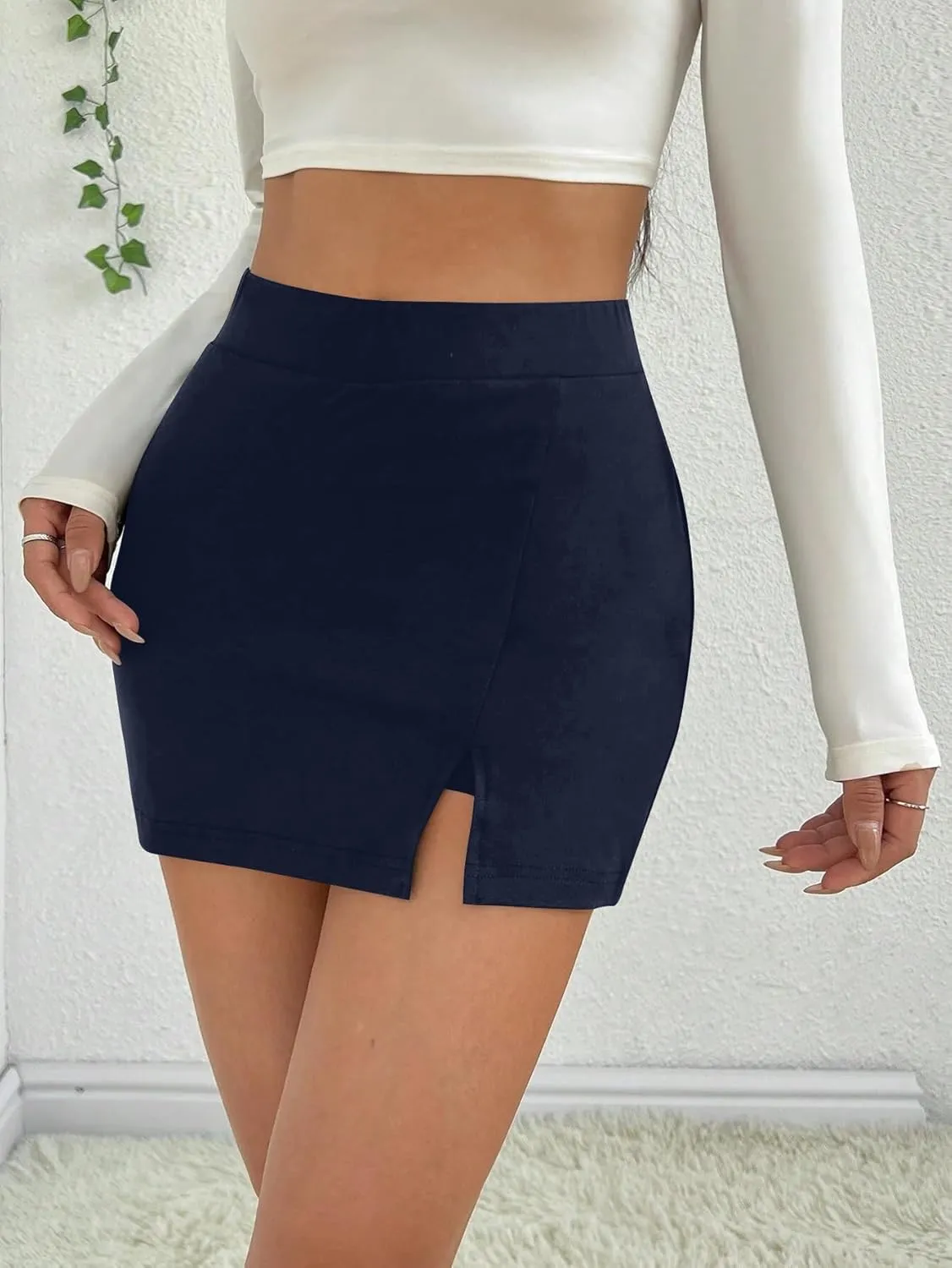 SOFIA'S CHOICE Women's Split Hem Bodycon Mini Skirt High Waist Skort Skirts with Shorts