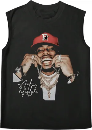 SOLY HUX Men's Vintage Graphic Tank Tops Crew Neck Sleeveless Cut Off Shirts Streetwear