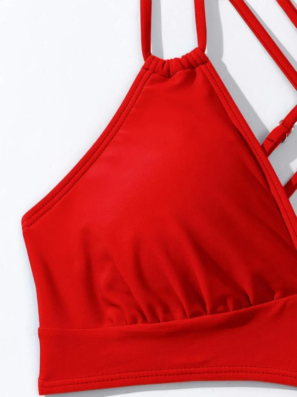 SOLY HUX Women's Bikini Tops V Neck Criss Cross Back Spaghetti Strap Padded Bathing Suit Swim Top Only