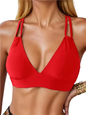 SOLY HUX Women's Bikini Tops V Neck Criss Cross Back Spaghetti Strap Padded Bathing Suit Swim Top Only