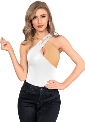 SOLY HUX Women's Color Block Criss Cross Front Cut Out Cami Tops Sleeveless Summer Camisole