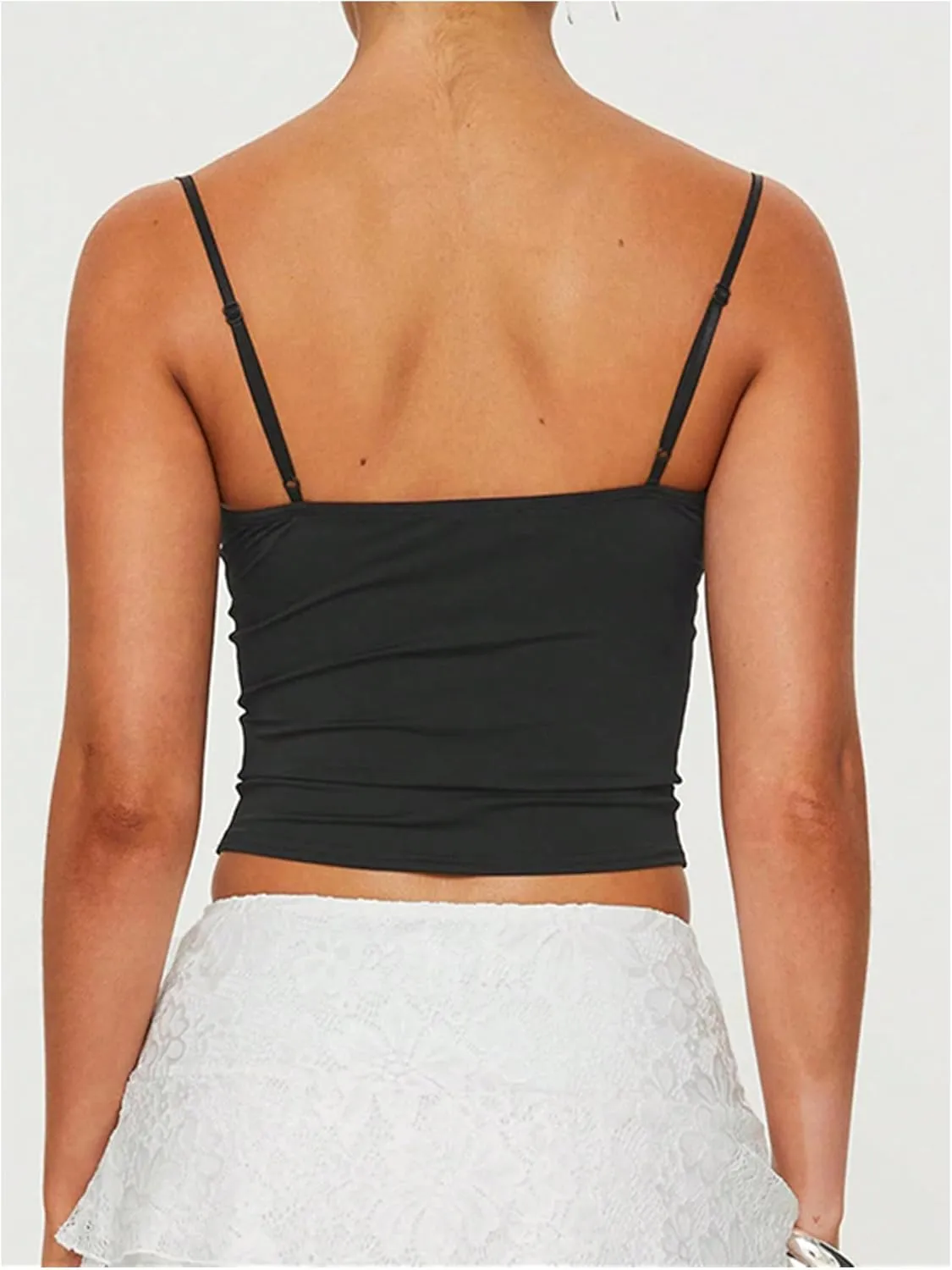 SOLY HUX Women's Ruched Cami Crop Tops Spaghetti Strap Slim Fit Solid Camisole