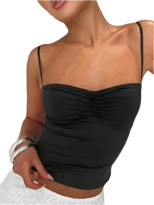 SOLY HUX Women's Ruched Cami Crop Tops Spaghetti Strap Slim Fit Solid Camisole