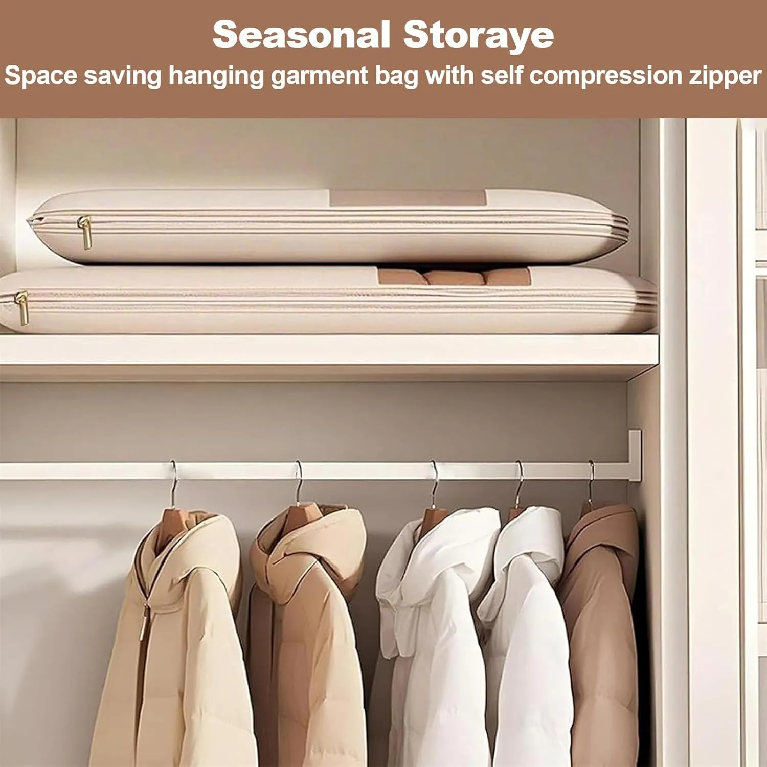 Space Saving Hanging Garment Bag with Self Compression Zipper, 2025 New Space Saver Closet Organizers, Heavy Duty Dust Cover Clothes Bags for Down Coat (Pink, M-35.4 * 22.8 * 5.9in)