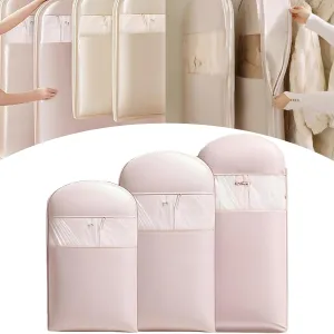Space Saving Hanging Garment Bag with Self Compression Zipper, 2025 New Space Saver Closet Organizers, Heavy Duty Dust Cover Clothes Bags for Down Coat (Pink, M-35.4 * 22.8 * 5.9in)