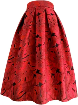 Spring Summer Vintage Elegant Plum Blossom Embroidery Aesthetic High Waist Midi Pleated Skirt