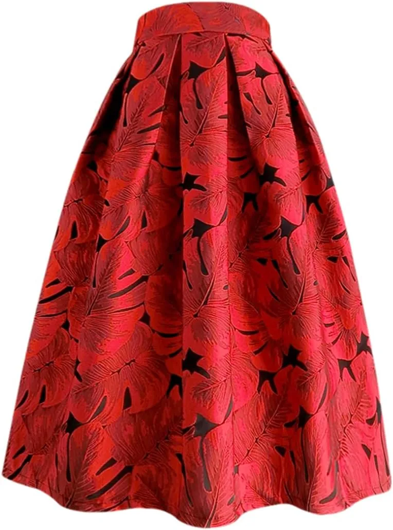 Spring Summer Vintage Elegant Plum Blossom Embroidery Aesthetic High Waist Midi Pleated Skirt