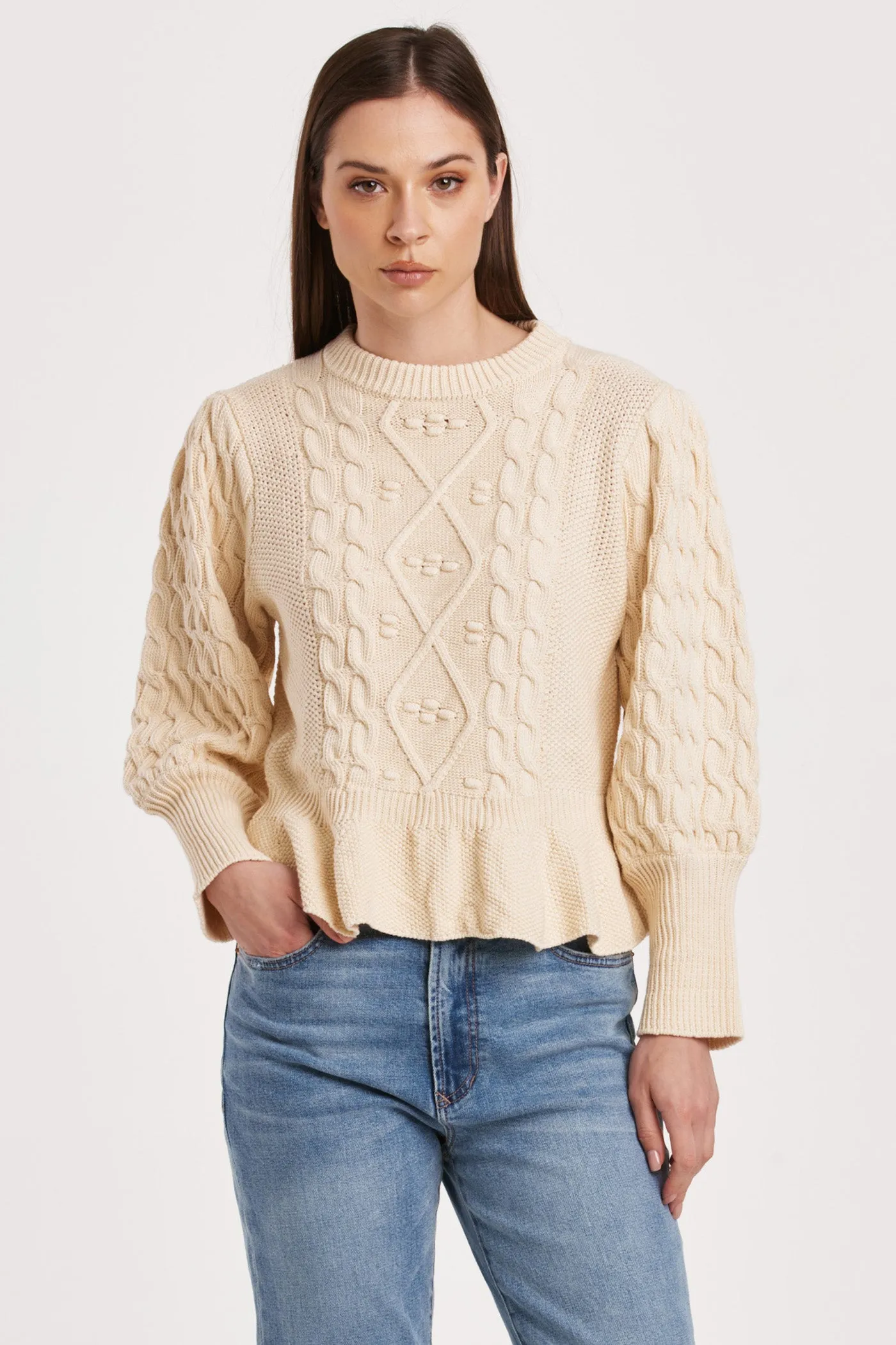 Stefania Vintage Cable Knit Peplum Sweater