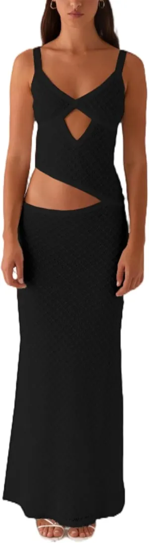 Summer Cut Out Long Dresses for Women Spaghetti Strap Bodycon Maxi Dress Backless V Neck Sleeveless Beach Sundresses