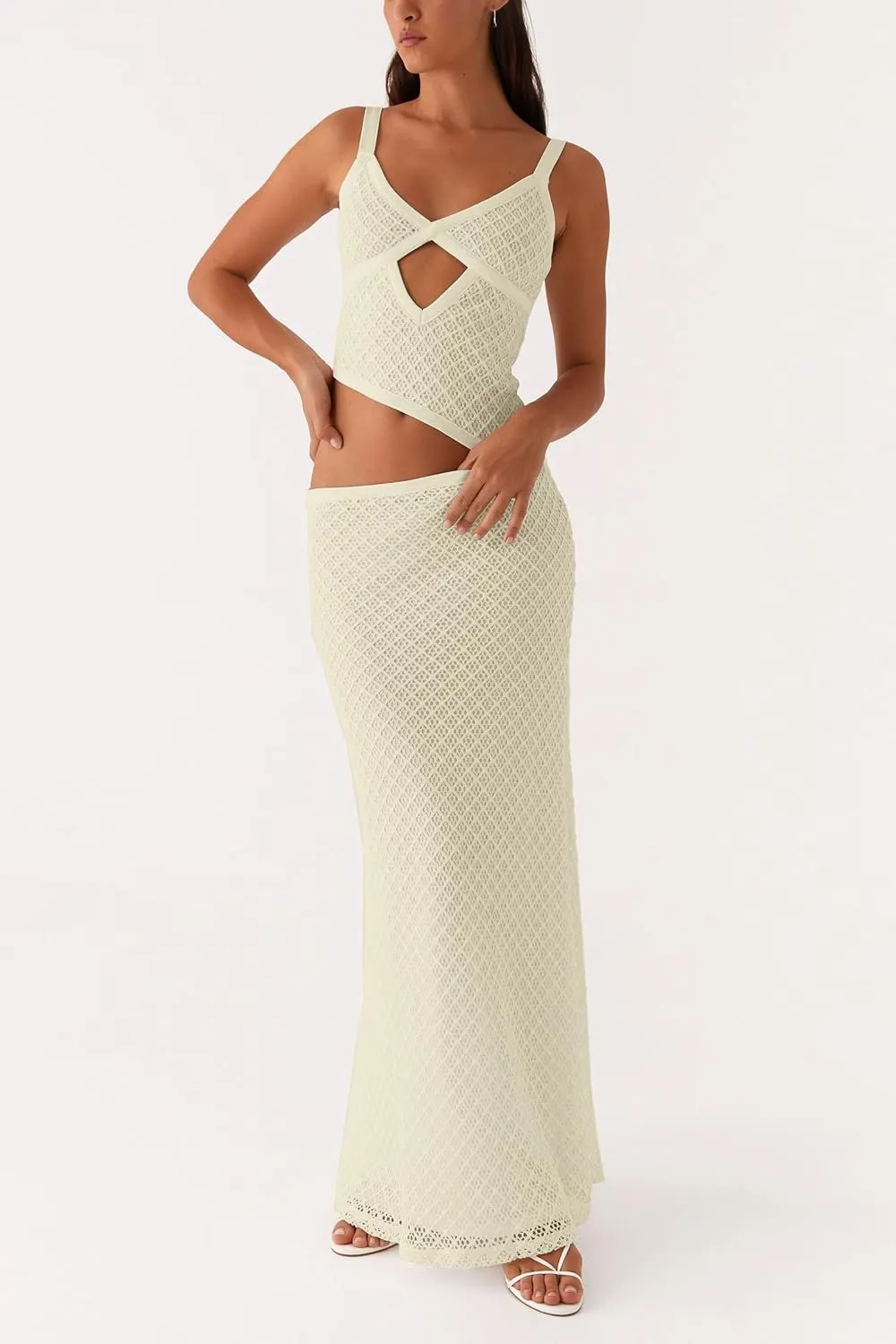 Summer Cut Out Long Dresses for Women Spaghetti Strap Bodycon Maxi Dress Backless V Neck Sleeveless Beach Sundresses
