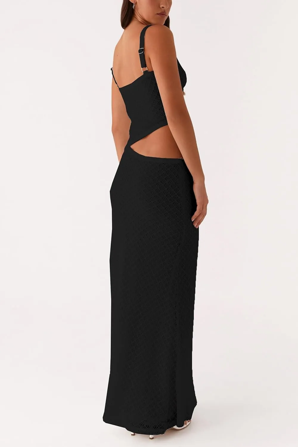 Summer Cut Out Long Dresses for Women Spaghetti Strap Bodycon Maxi Dress Backless V Neck Sleeveless Beach Sundresses