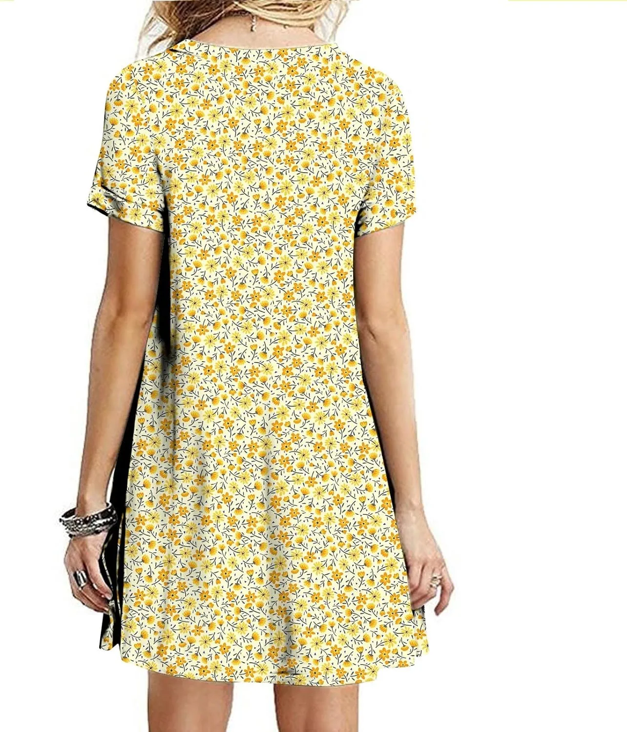 Summer Dresses for Women 2023 Casual Floral Crew Neck A-line Short Sleeve Sundresses for Beach Vacation