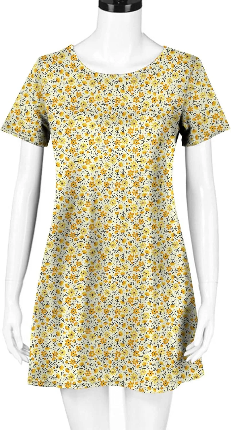 Summer Dresses for Women 2023 Casual Floral Crew Neck A-line Short Sleeve Sundresses for Beach Vacation