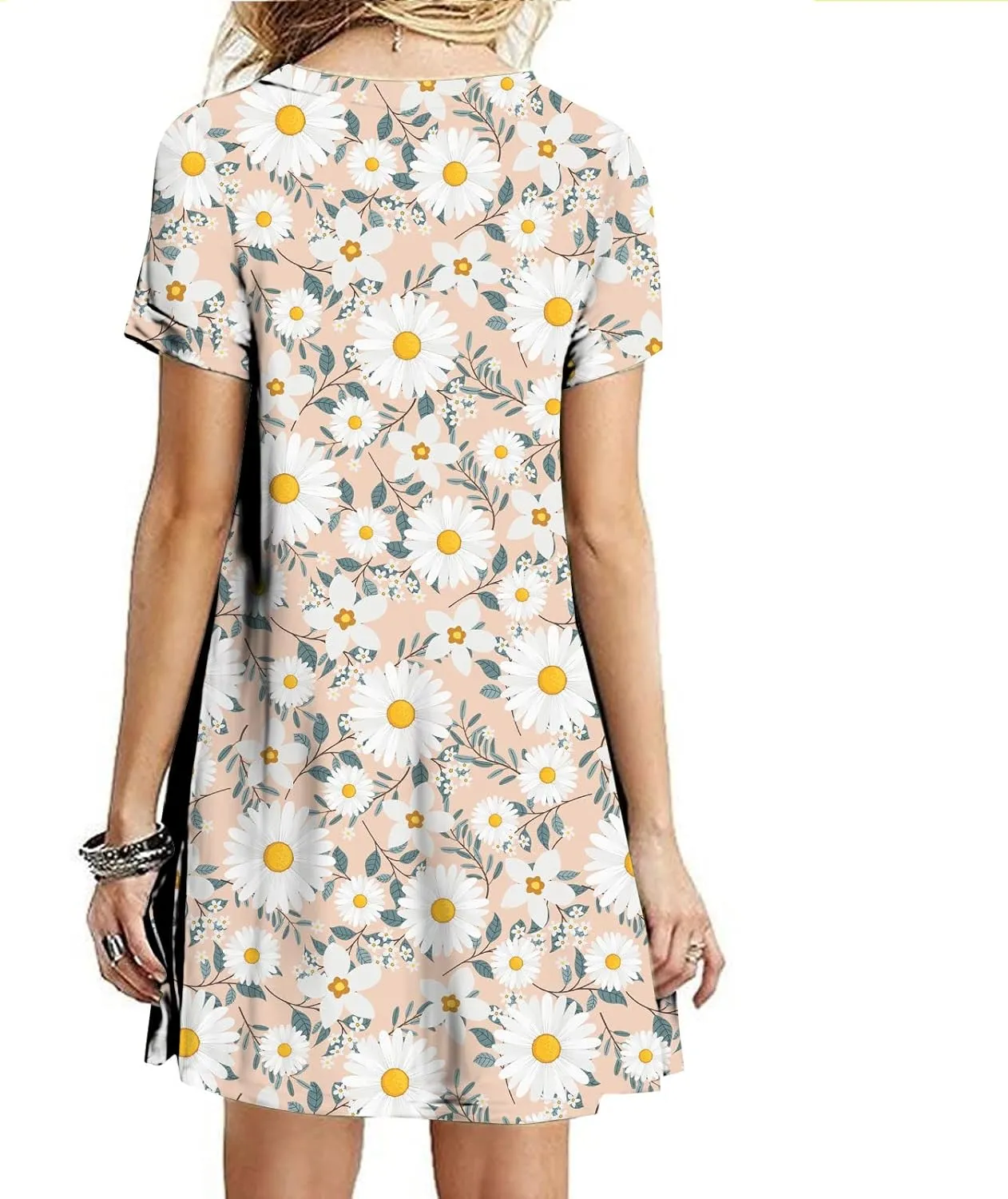 Summer Dresses for Women 2023 Casual Floral Crew Neck A-line Short Sleeve Sundresses for Beach Vacation