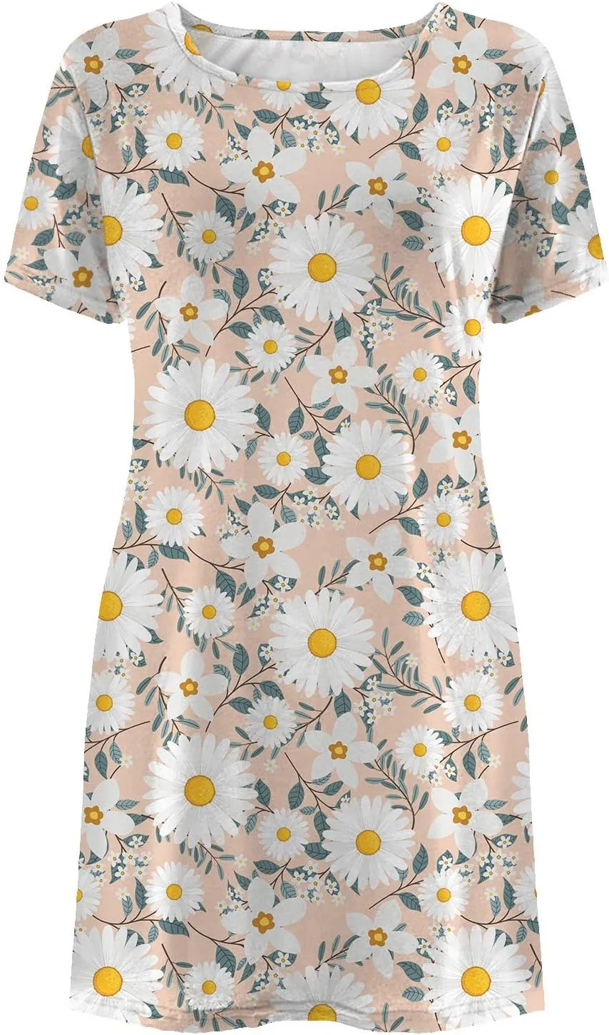 Summer Dresses for Women 2023 Casual Floral Crew Neck A-line Short Sleeve Sundresses for Beach Vacation