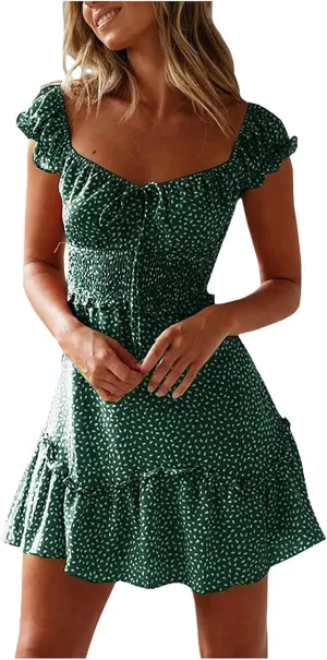 Summer Dresses for Women Ruffle Sleeve Sexy V Neck Casual Mini Dress 2025 Boho Vacation Beach Short Dresses Sundress