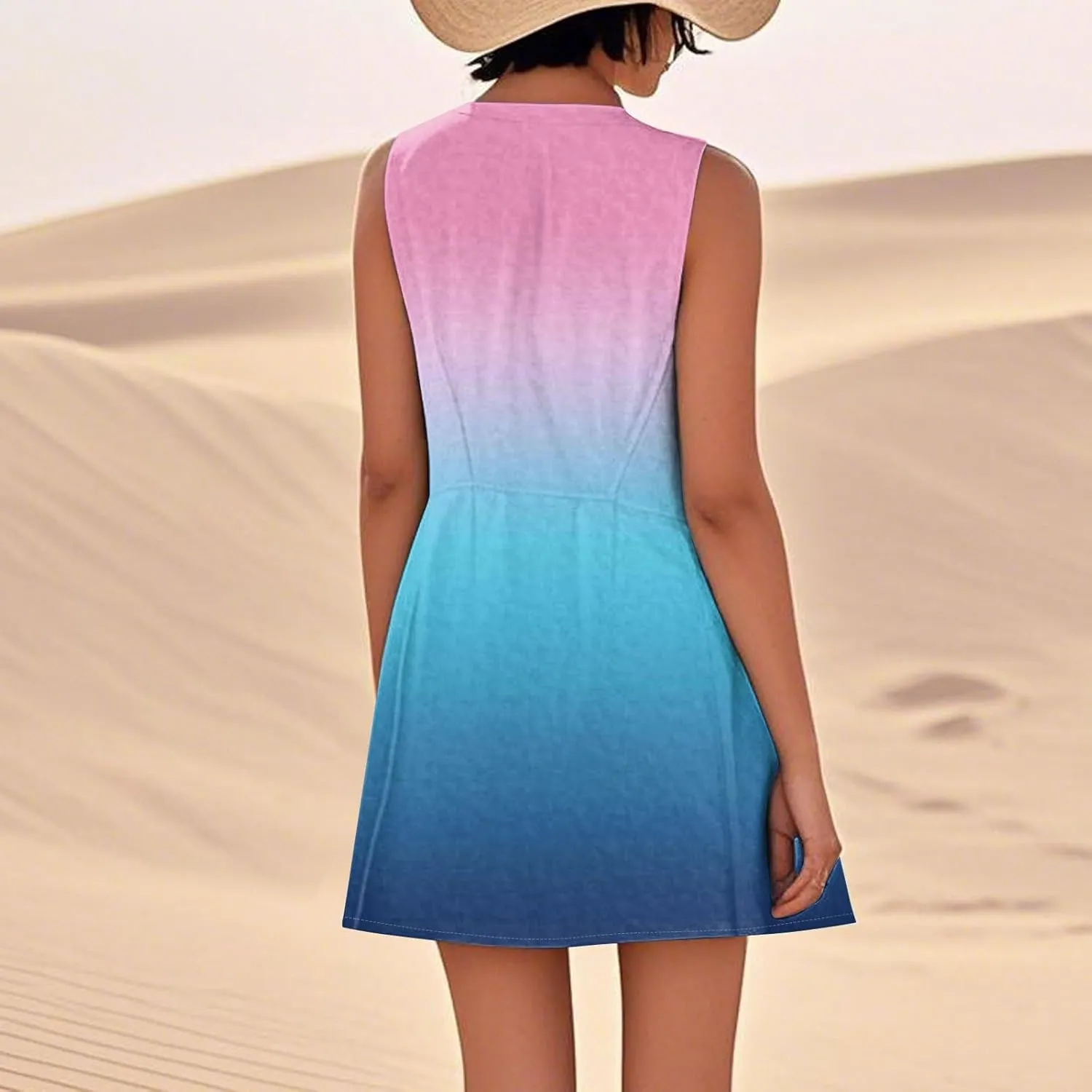 Summer Sleeveless Dresses for Women Loose Fit Beach Vacation Tank Dress Casual Flowy Midi Sundresses with Pockets