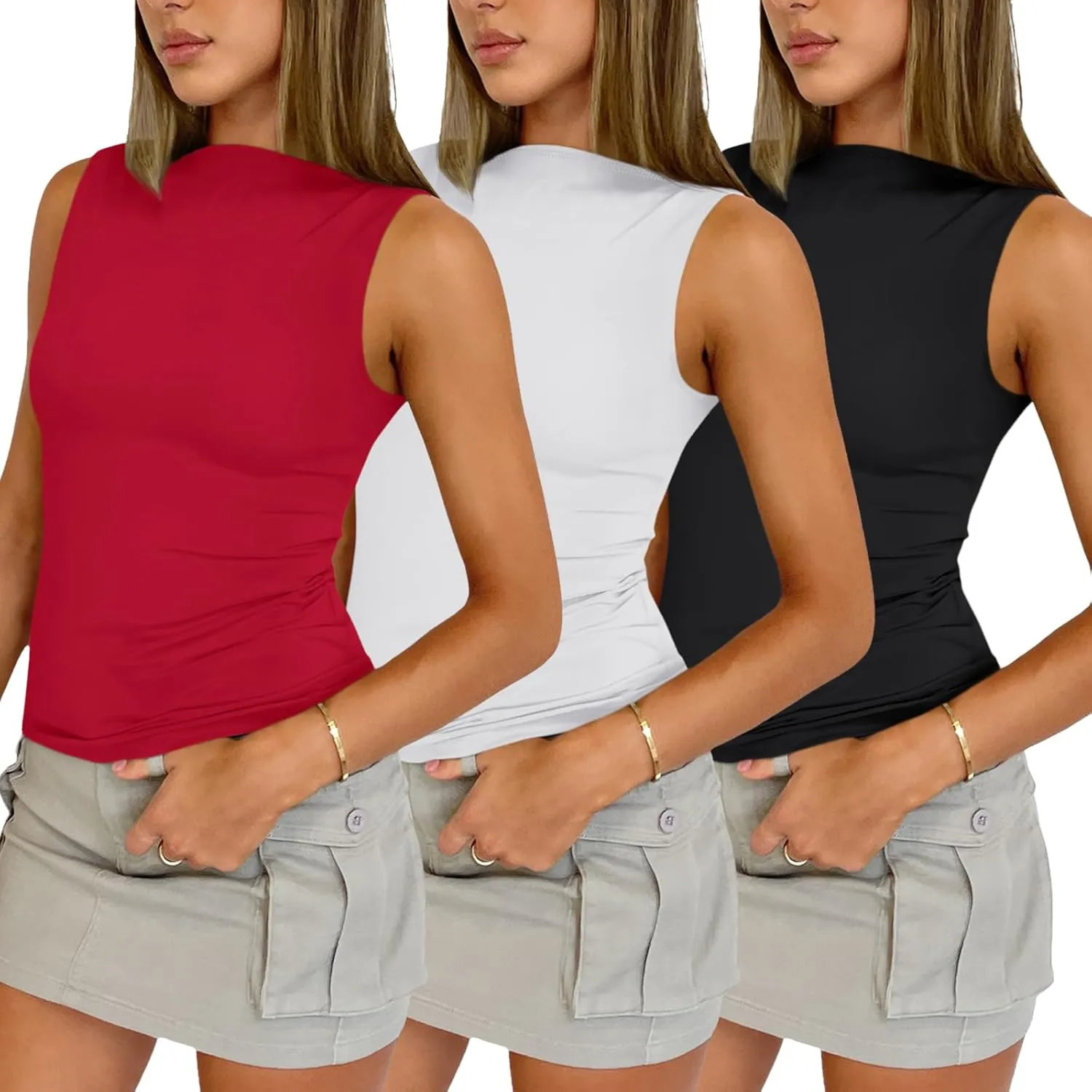 SUNBS 3 Pack Women Tank Tops 2025 Summer Going Out Y2K Sleeveless Cute Clothes Casual Basic Tube Shirts Fashion Beach Outfits