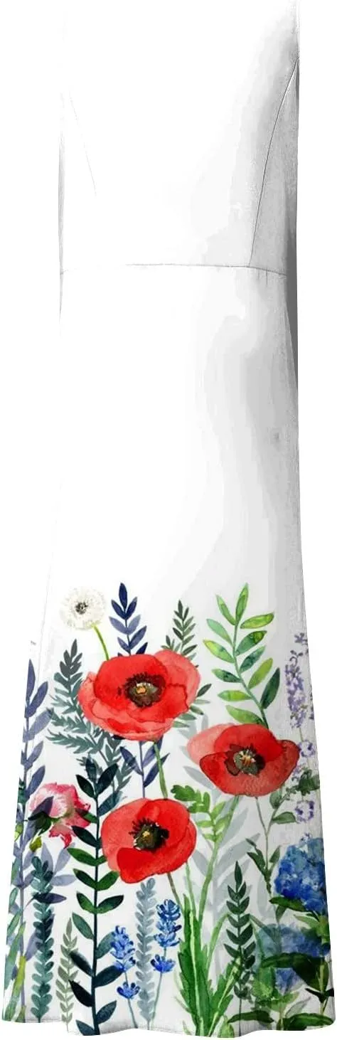 Sundresses for Womens Casual Sleeveless Cotton Linen Long Dress Flowy Beach Floral Print Dresses with Pockets