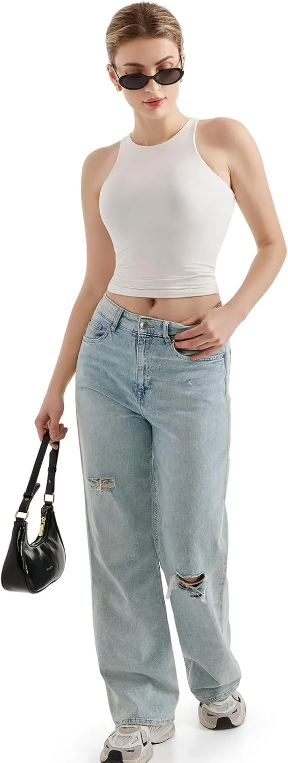 SUUKSESS Women High Neck Sleeveless Double Lined Summer Basic Crop Tank Tops 2025
