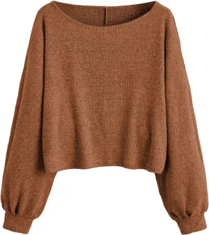 SweatyRocks Women's Casual Crewneck Raglan Long Sleeve Ribbed Knit Crop Top Cropped Sweater