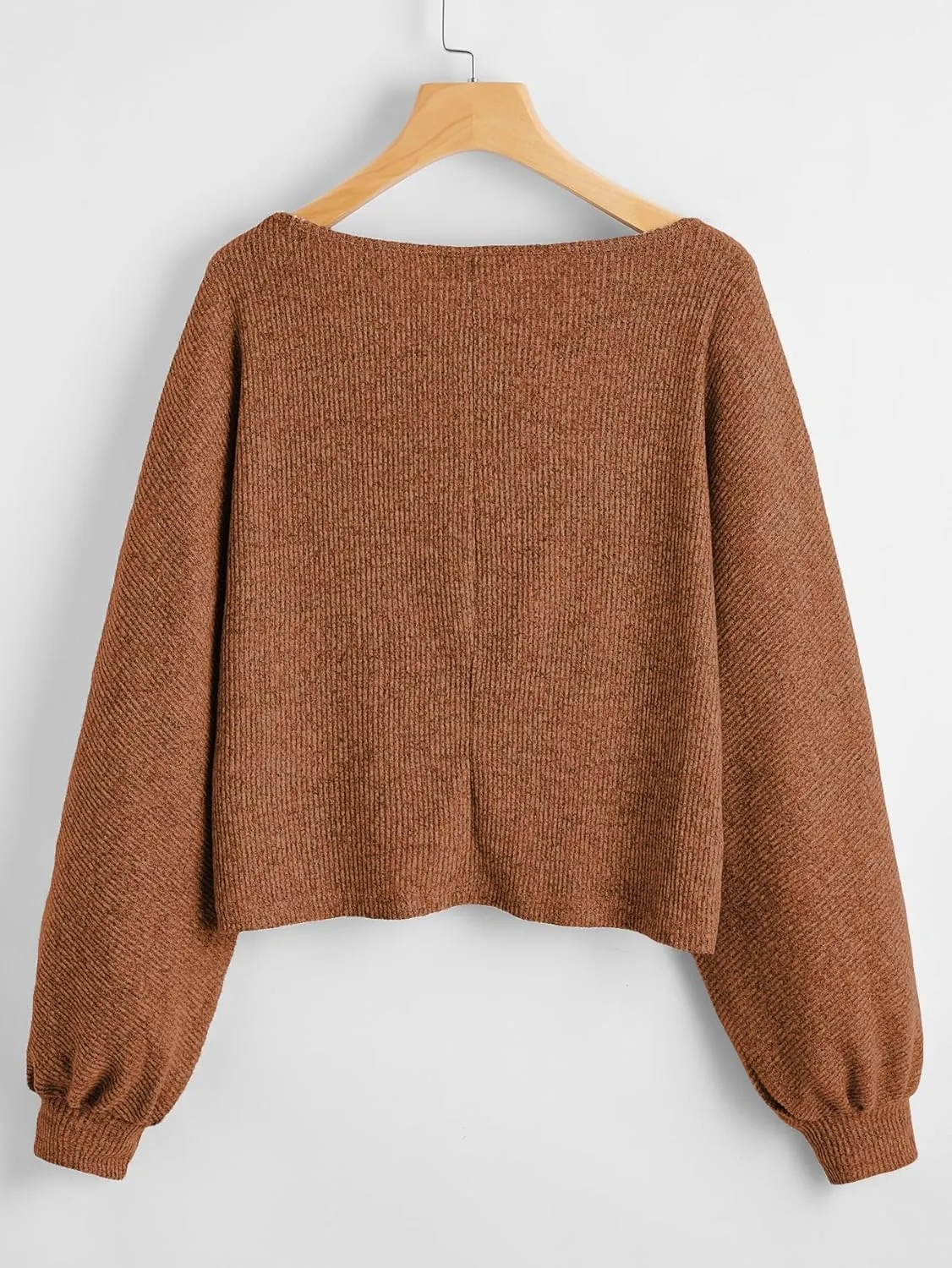 SweatyRocks Women's Casual Crewneck Raglan Long Sleeve Ribbed Knit Crop Top Cropped Sweater