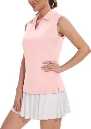 TACVASEN Womens Golf Shirt Sleeveless UPF 50  Polo Shirts Collared Tennis Tops V Neck Athletic Workout Tank Quick Dry