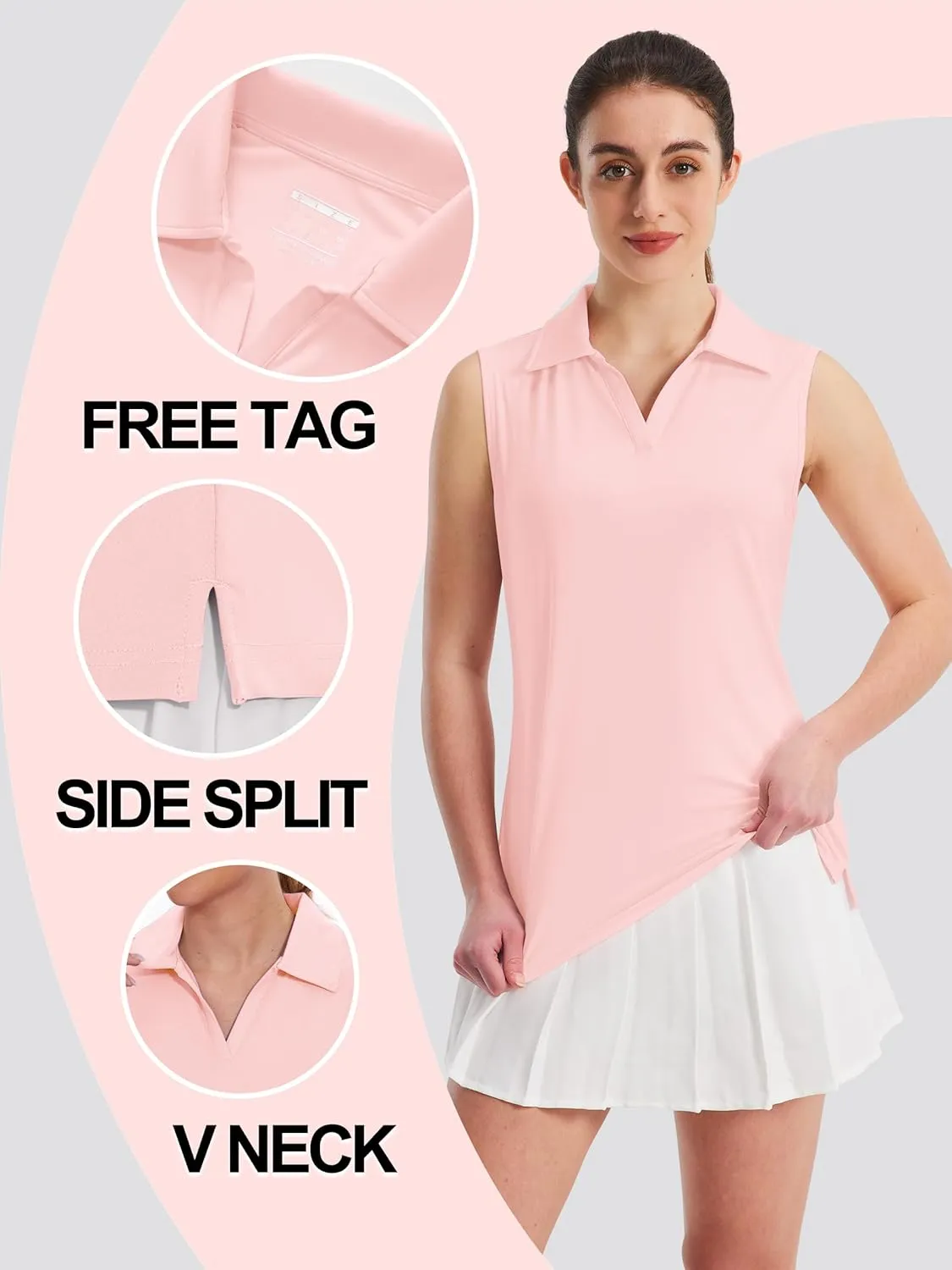 TACVASEN Womens Golf Shirt Sleeveless UPF 50  Polo Shirts Collared Tennis Tops V Neck Athletic Workout Tank Quick Dry
